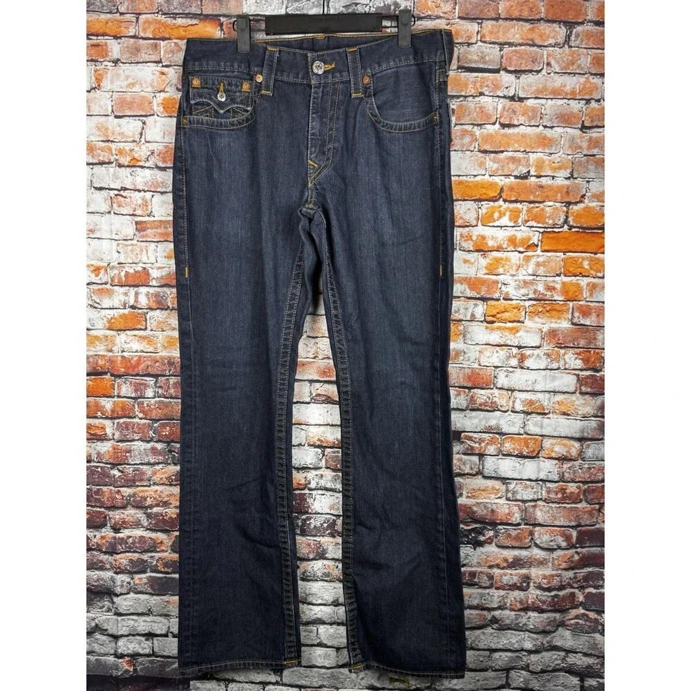 True Religion Straight Flap Red Orange Stitcing Men's Jeans 33